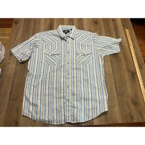 Rock Creek Ranch Shirt, Mens 2X Blue White Tan Striped, Western Pearl Snap